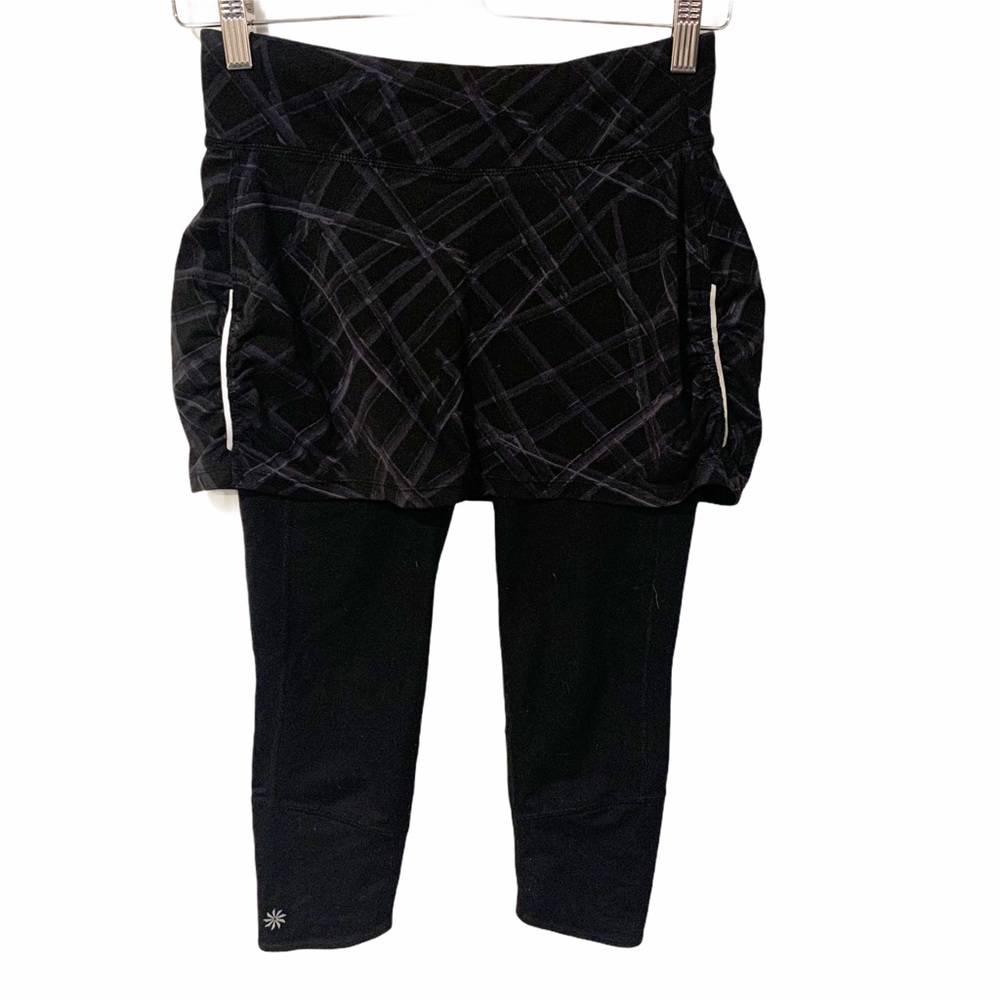 Athleta Size XS Splash Contender 2 in 1 Black Capri‎ Athletic Legging Skirt - Picture 2 of 8